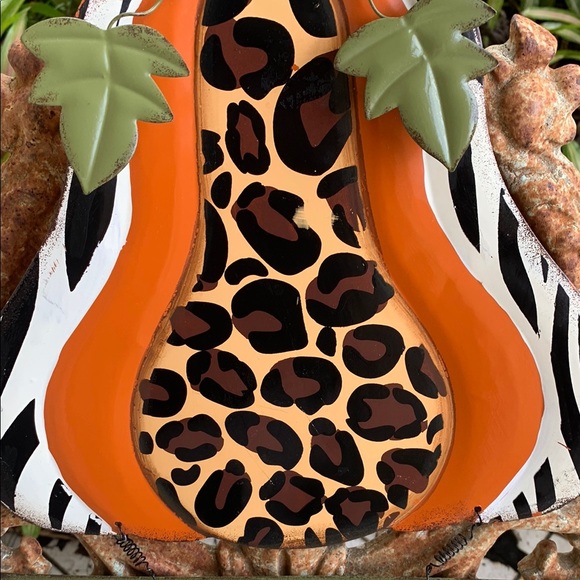 Vintage “Happy Harvest” Fall Orange and Black Animal Print Pumpkin Decoration - Picture 4 of 8